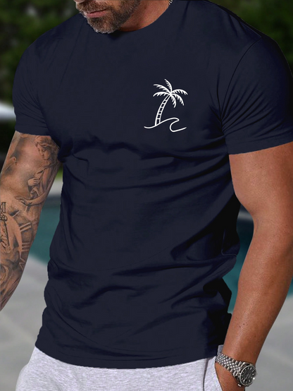 Men's Graphic T-Shirt Minimal Wave And Palm Tree With Coastal Style Motif T Shirt