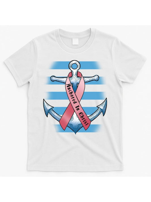 Women's Graphic T-Shirt Anchored In Christ Pink Ribbon Across Classic Anchor