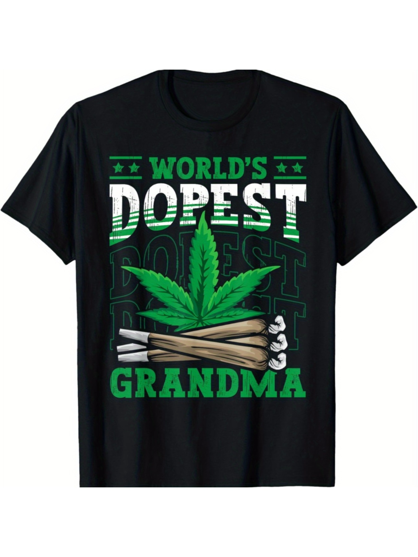 Men's Graphic T-Shirt Worlds Dopest Grandma With Marijuana Leaf And Rolled Cigarettes
