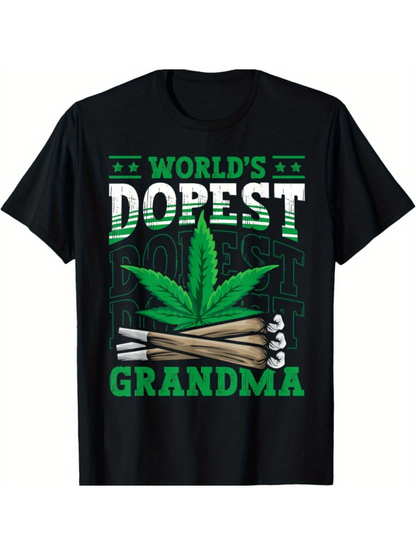 Men's Graphic T-Shirt Worlds Dopest Grandma With Marijuana Leaf And Rolled Cigarettes