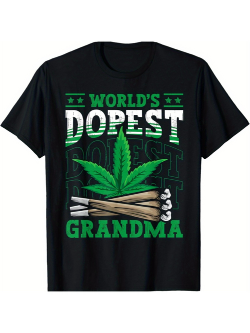 Men's Graphic T-Shirt Worlds Dopest Grandma With Marijuana Leaf And Rolled Cigarettes