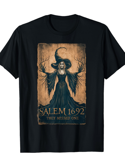 Men's Graphic T-Shirt Salem 1692 Mysterious Mist Surrounded Haunted Branches Witch