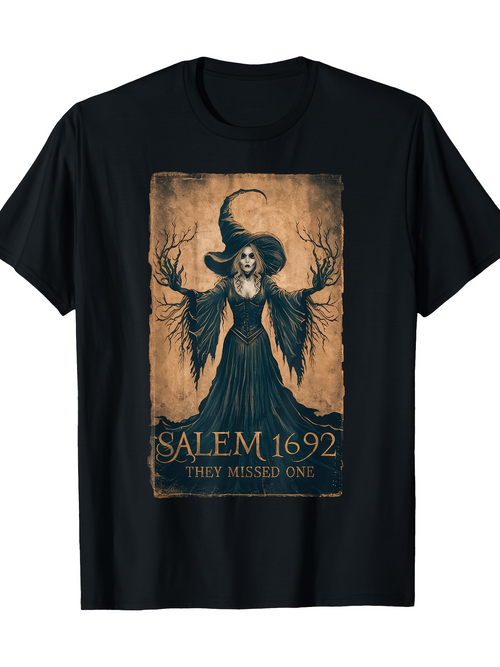 Men's Graphic T-Shirt Salem 1692 Mysterious Mist Surrounded Haunted Branches Witch