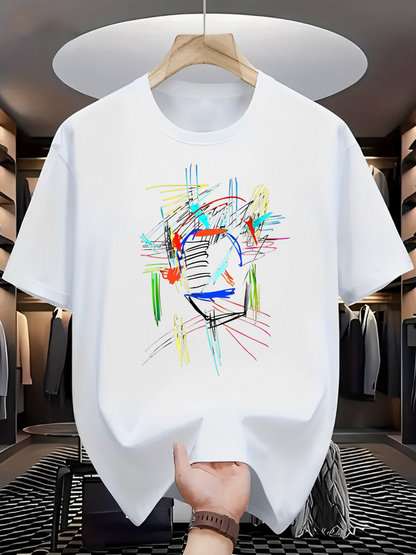 Men's Graphic T-Shirt Colorful Abstract Lines Creating A Modern Artistic Face