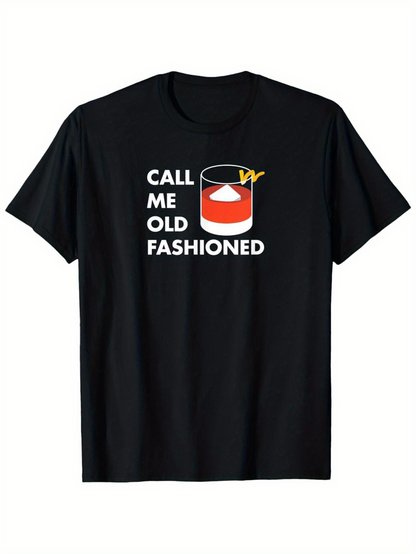 Men's Graphic T-Shirt Call Me Old Fashioned With Classic Orange Slice Whiskey Glass