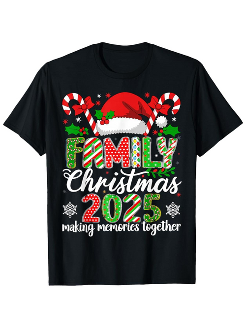 Men's Graphic T-Shirt Family Christmas 2025 Making Memories Together With Candy Canes Santa Hat And Snowflakes