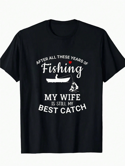 Men's Graphic T-Shirt After All These Years Romantic Lake Canoe With Fishing Rod And Text