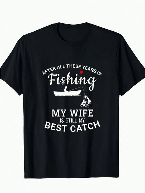 Men's Graphic T-Shirt After All These Years Romantic Lake Canoe With Fishing Rod And Text