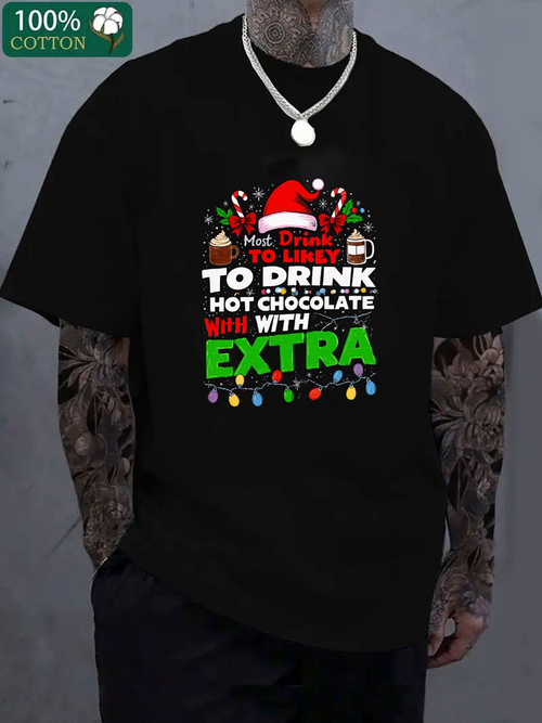 Men's Graphic T-Shirt Hot Chocolate With Extra Marshmallows Under Festive Christmas Lights Cup