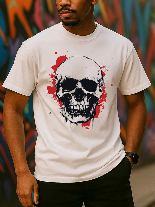 Men's Graphic T-Shirt Splashing Abstract Ink With Red Paint Behind Skull