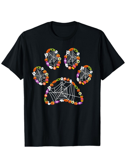 Men's Graphic T-Shirt Halloween Spider Web With Candy Covered Giant Paw Print
