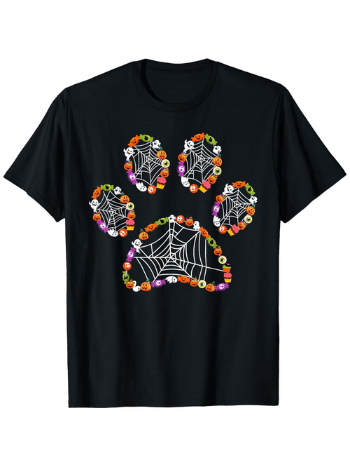 Men's Graphic T-Shirt Halloween Spider Web With Candy Covered Giant Paw Print