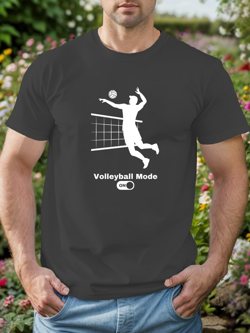 Men's Graphic T-Shirt Volleyball Mode Athlete Silhouette Leaping Over Net With Ball In Motion