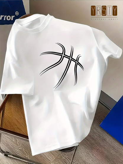 Men's Graphic T-Shirt Minimalist Curved Lines Forming Abstract Basketball Design