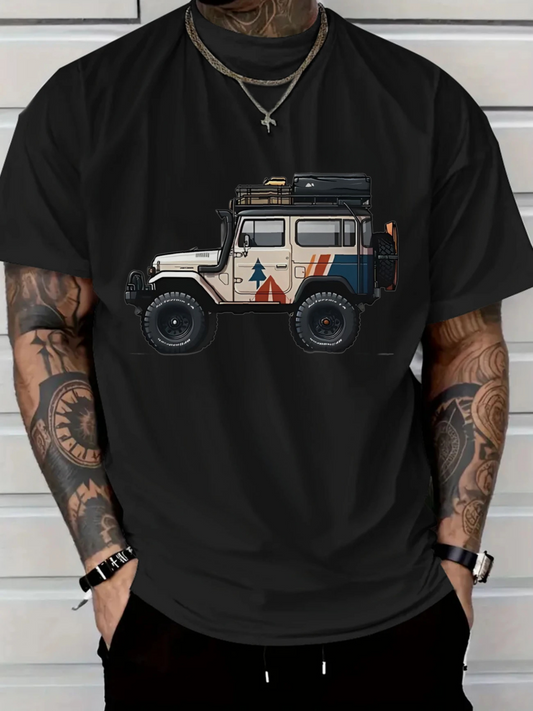 Men's Graphic T-Shirt Offroad Expedition Vehicle With Colorful Camping Gear Adventure Car