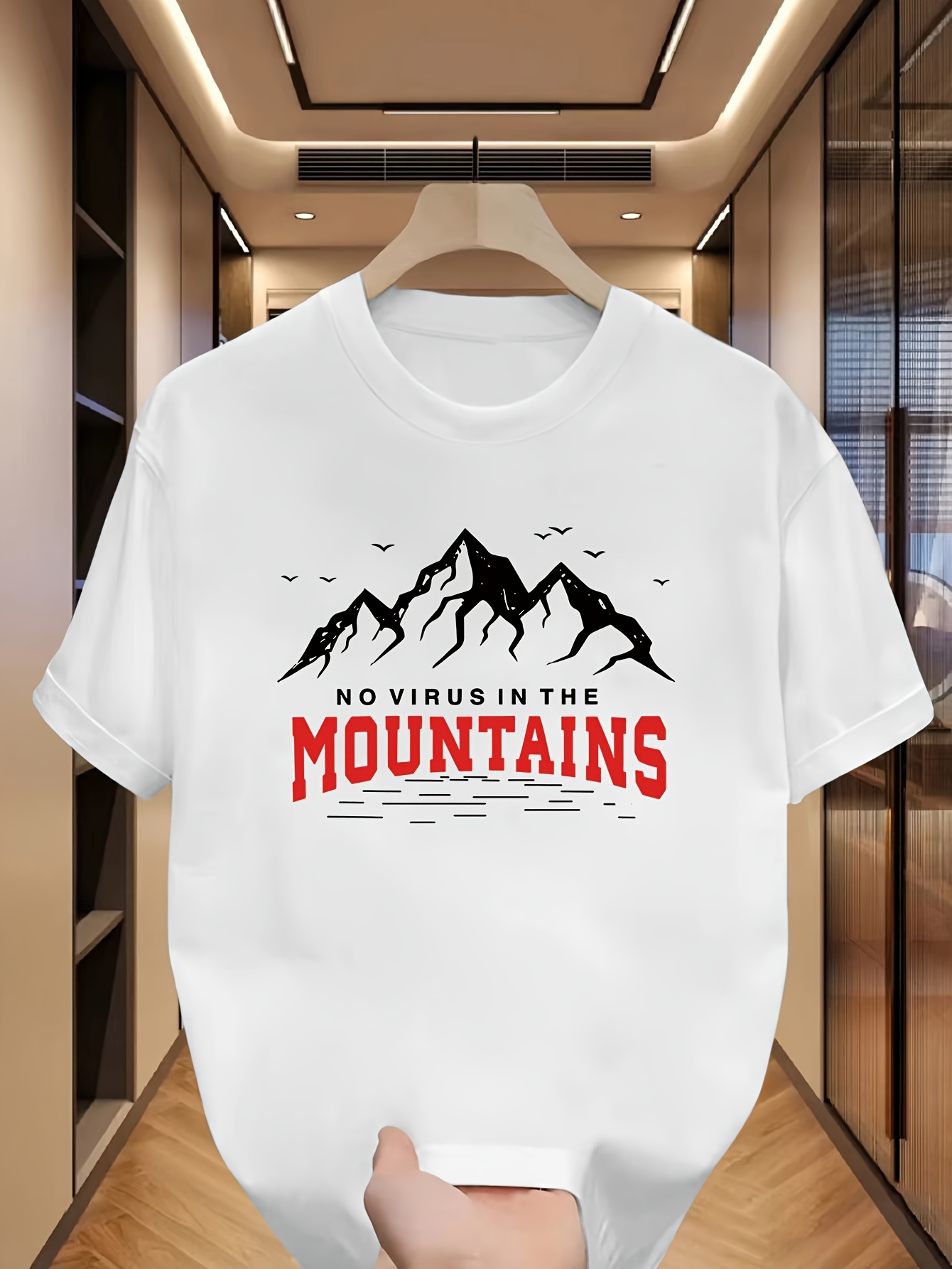 Men's Graphic T-Shirt No Virus In The Mountains With Soaring Birds And Majestic Peaks Mountains
