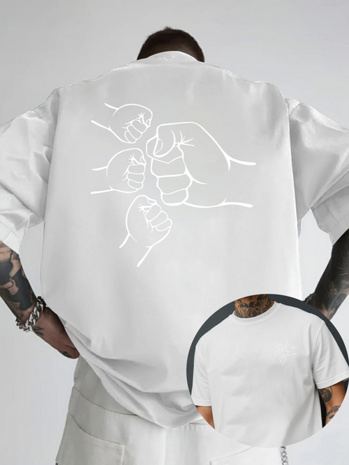 Men's Graphic T-Shirt Minimalist Line Art Depicting Unity And Togetherness Among Fist Hands