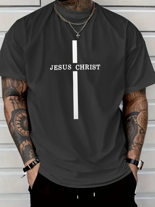 Men's Graphic T-Shirt Jesus Christ White Cross With Minimalist Black T Shirt