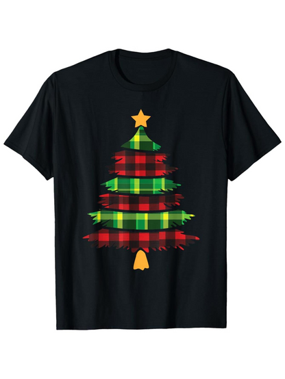 Men's Graphic T-Shirt Plaid Patterned Tree With Golden Star On Festive Christmas Tree