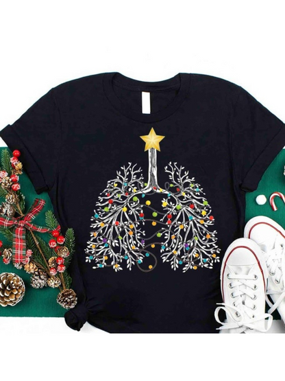 Men's Graphic T-Shirt Colorful Holiday Lights Twined Branches With Golden Star Above Lungs