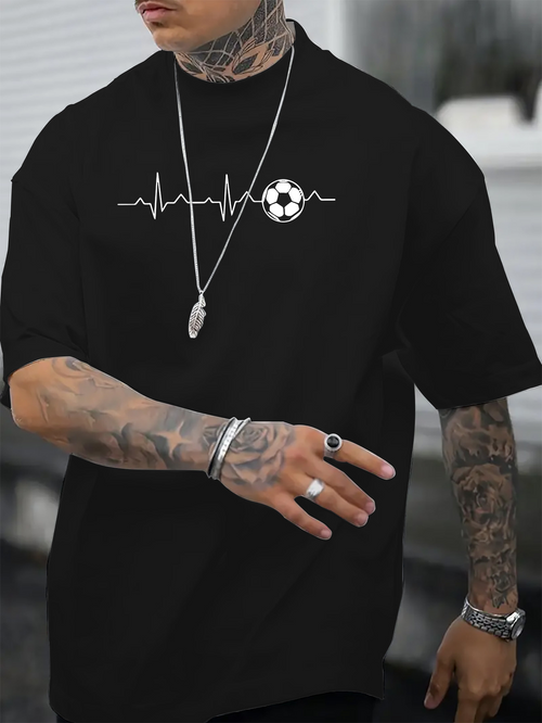 Men's Graphic T-Shirt Heartbeat Pulse Line With Soccer Ball Graphic Design