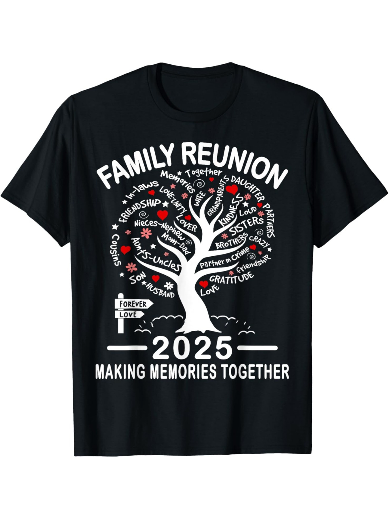 Men's Graphic T-Shirt Family Reunion Tree With Red Hearts Roots And White Lettering
