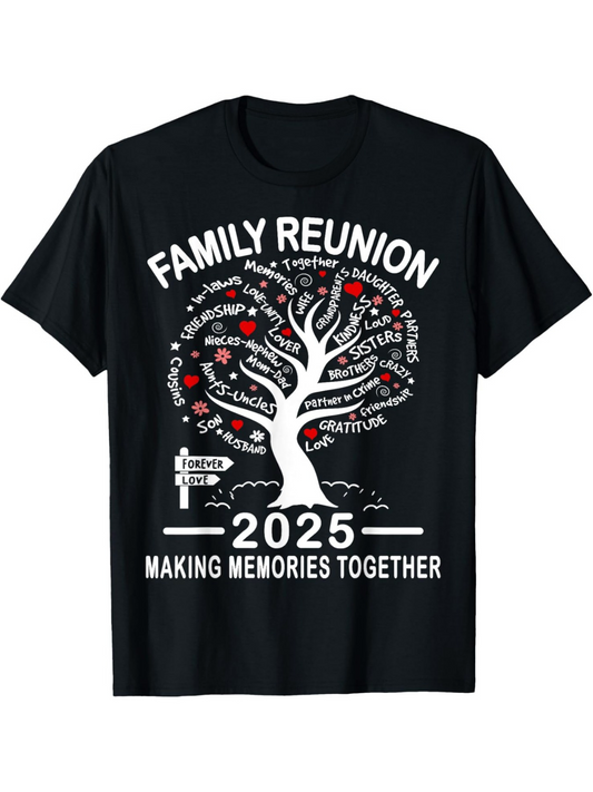 Men's Graphic T-Shirt Family Reunion Tree With Red Hearts Roots And White Lettering