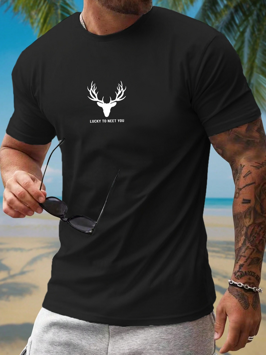 Men's Graphic T-Shirt Honey To Meet You Minimalist White Antlers On Black Deer