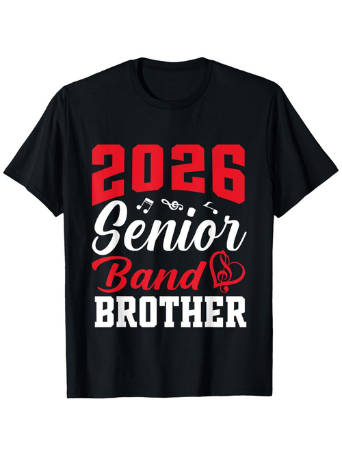 Men's Graphic T-Shirt Bold Red Numbers With Musical Notes And Marching Instrument Band Brother