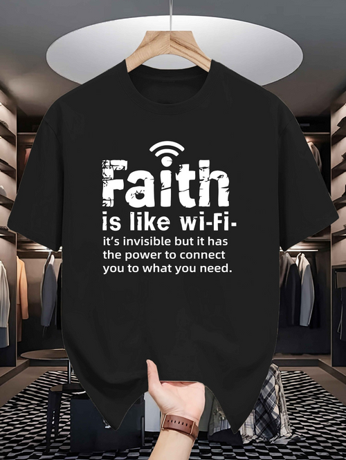 Men's Graphic T-Shirt Faith Is Like Wifi Connection With Invisible Power Symbol