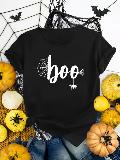 Men's Graphic T-Shirt Boo Spider Web With Hanging Creepy Halloween Spider