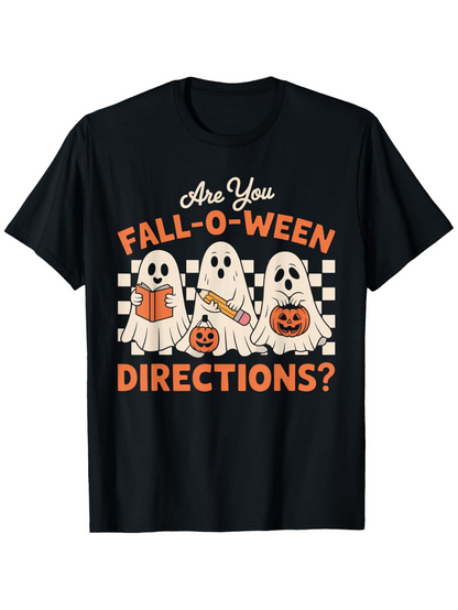 Men's Graphic T-Shirt Are You Fall O Ween Directions Ghosts With Pumpkins Under Festive Lettering