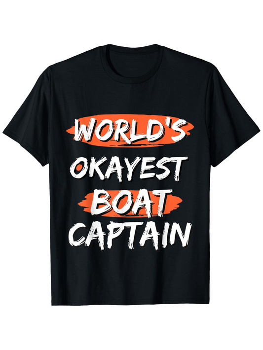 Men's Graphic T-Shirt Worlds Okayest Boat Captain White Distressed Brush Lettering T Shirt