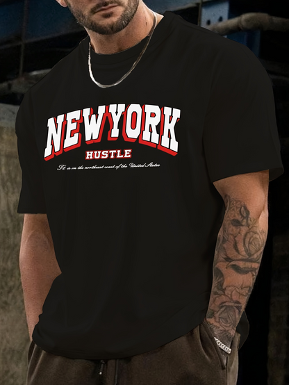 Men's Graphic T-Shirt New York Hustle With Bold Red White Lettering Urban Street T Shirt