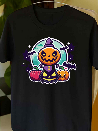 Men's Graphic T-Shirt Witch Hat With Glowing Pumpkins Under Night Sky Scarecrow