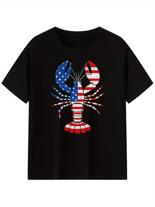 Men's Graphic T-Shirt Patriotic Stars And Stripes Pattern On American Lobster