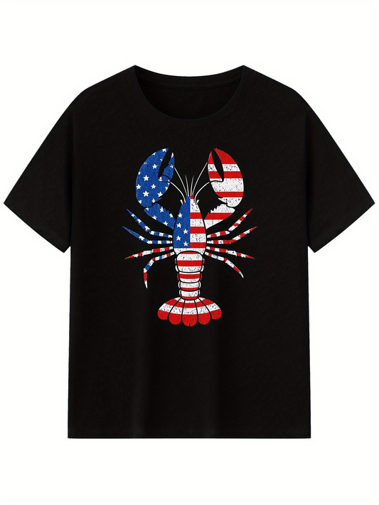 Men's Graphic T-Shirt Patriotic Stars And Stripes Pattern On American Lobster