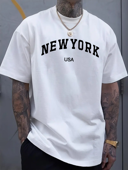 Men's Graphic T-Shirt New York Usa Simple Bold Lettering On Classic White T Shirt