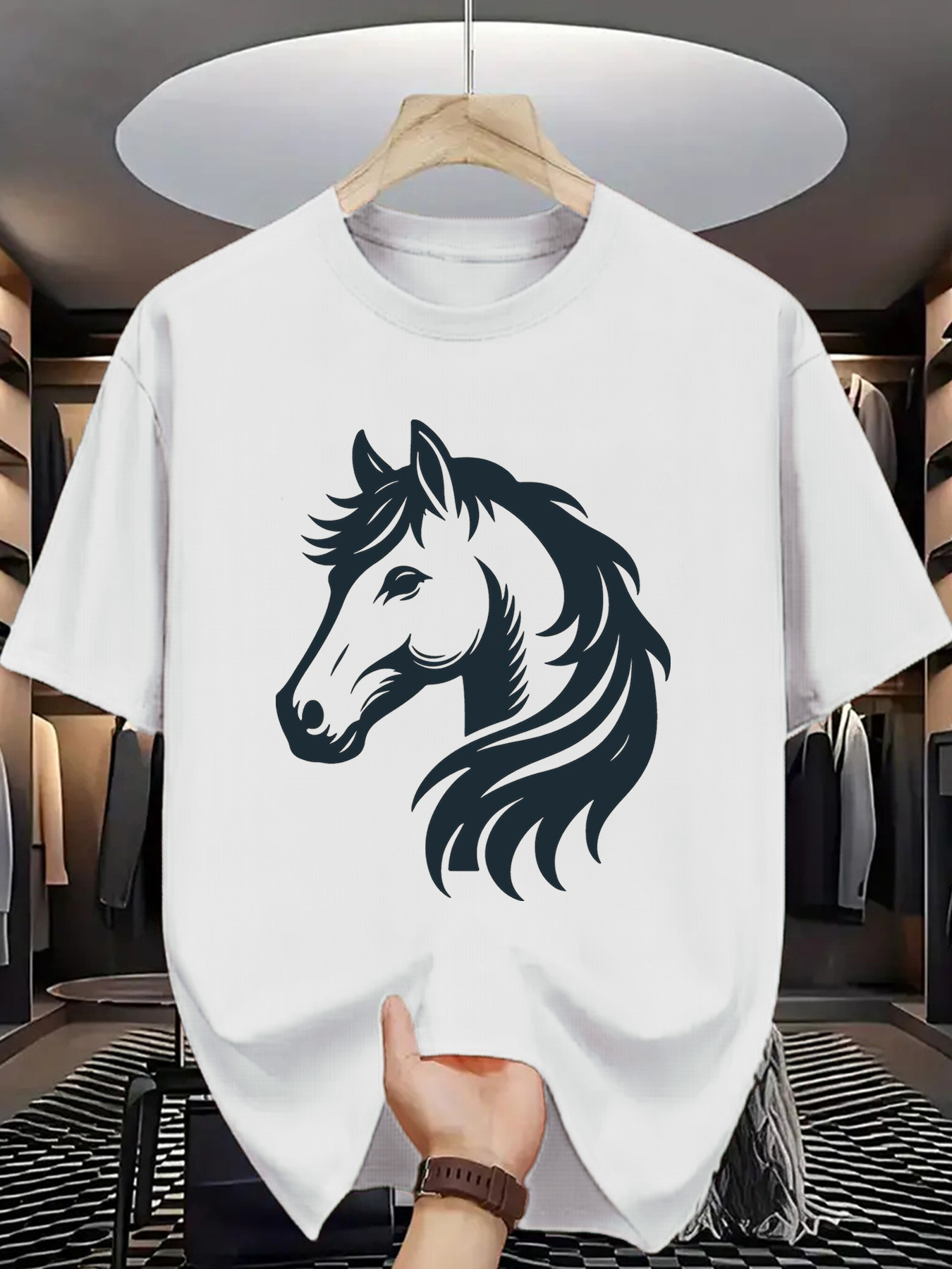 Men's Graphic T-Shirt Artistic Graceful Flowing Mane Horse Portrait