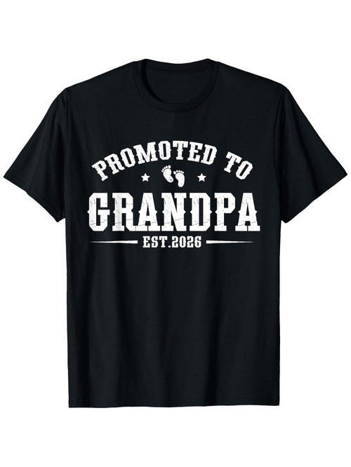 Men's Graphic T-Shirt Promoted To Grandpa Est 2026 With Tiny Baby Footprints Grandpa