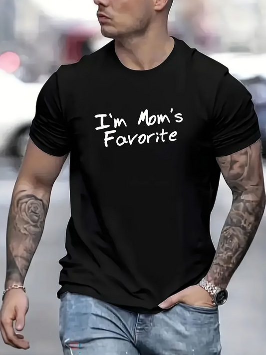 Men's Graphic T-Shirt Im Moms Favorite Playful Handwritten White Letters Over Black T Shirt
