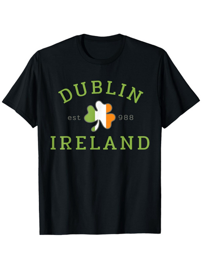 Men's Graphic T-Shirt Dublin Ireland Shamrock Surrounded By Irish Flag Colors Centered Design