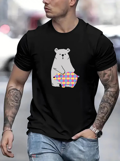 Men's Graphic T-Shirt Playful Polar Bear With Colorful Patterned Fish Design Bear