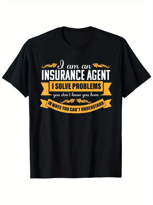 Men's Graphic T-Shirt I Solve Problems Bold Graphic With Yellow Banner Insurance Agent
