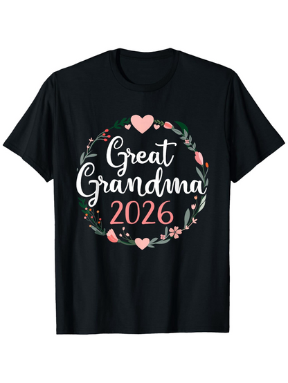 Men's Graphic T-Shirt Great Grandma 2026 Surrounded By Pink Floral Hearts And Green Leaves Wreath