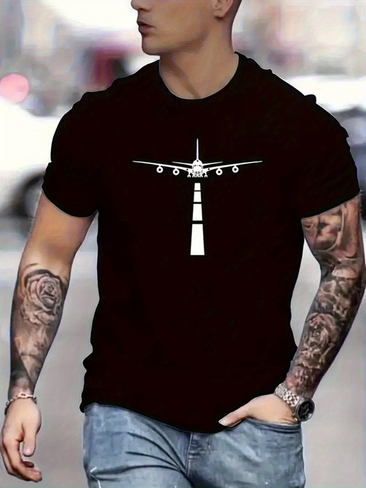 Men's Graphic T-Shirt Landing Airplane On Straight Runway Under Clear Sky Plane