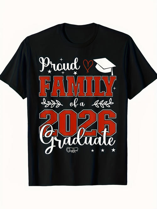 Men's Graphic T-Shirt Proud Family Of A 2026 Graduate With Graduation Cap And Decorative Accents T Shirt
