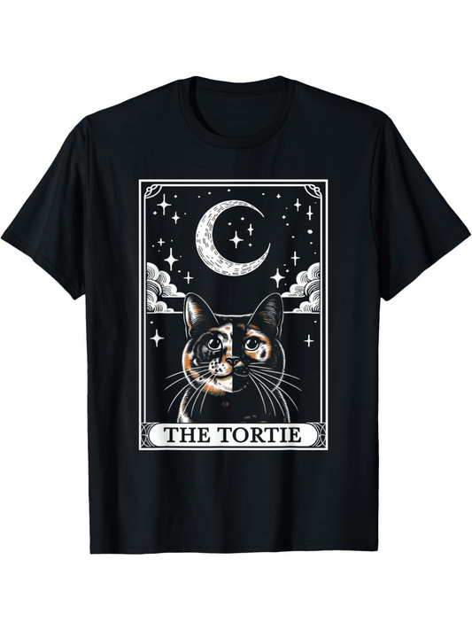 Men's Graphic T-Shirt The Tortie Mystical Night With Clouds Stars Crescent Moon Cat