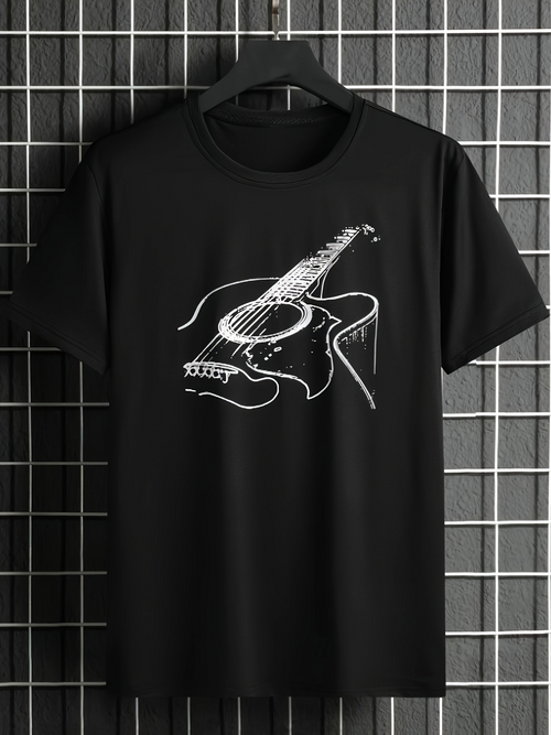 Men's Graphic T-Shirt Artistic Lines Forming Melodic Strings Guitar In Abstract Motion Guitar