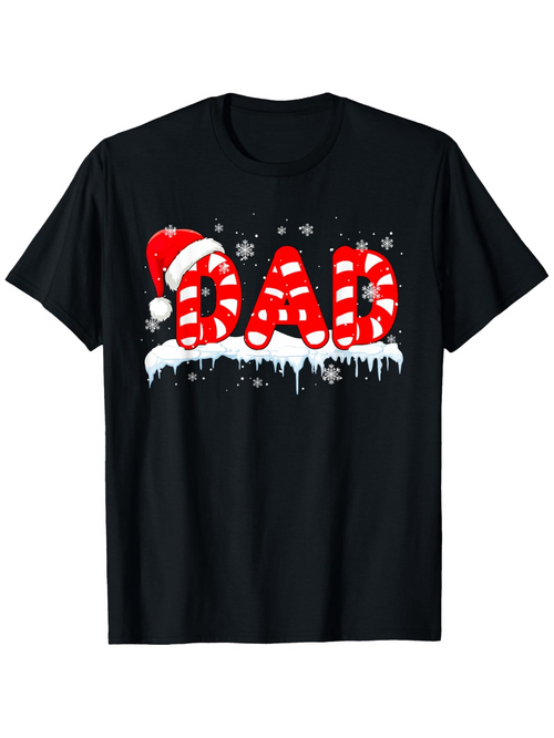 Men's Graphic T-Shirt Festive Red White Candy Cane Letters With Snowflakes Dad